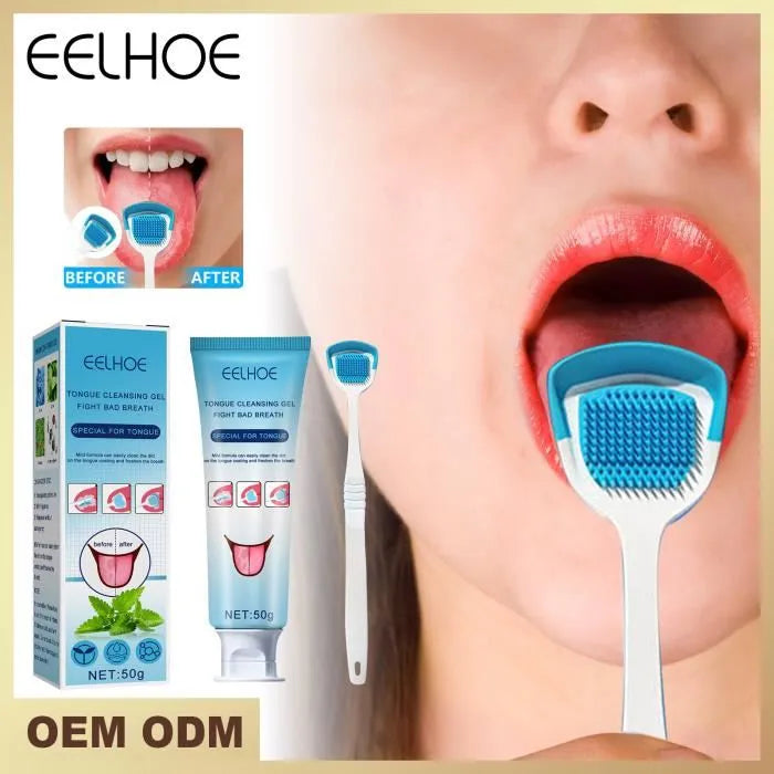 Brosse à Langue Silicone + Gel Nettoyant EELHOE